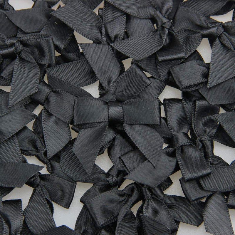 7Rainbows 50pcs Boutique 1.5" Black Satin Ribbon Mini Bows for Craft Sewing Scrapbooking Wedding and Gift Wrapping - Image 3
